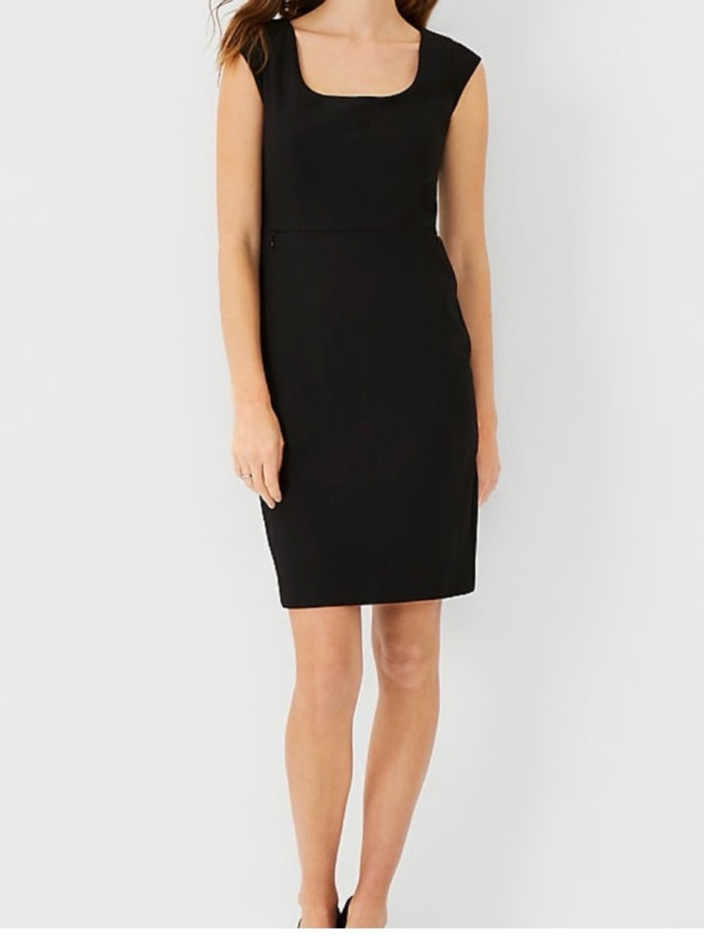 Ann Taylor Classic Black Sheath Dress with scoop neck